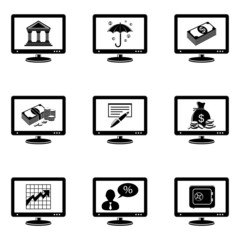 Monitor icons with banking signs