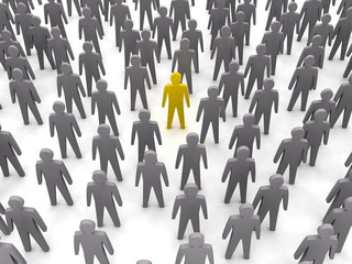 Unique person in crowd. Concept 3D illustration