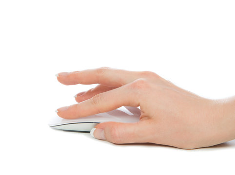 Hand click on modern computer mouse