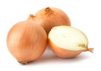 Fresh bulbs of onion on a white background - obrazy, fototapety, plakaty