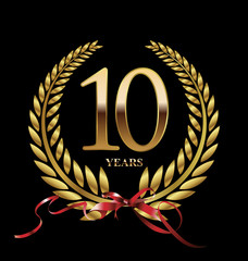 10 years Anniversary golden laurel wreath