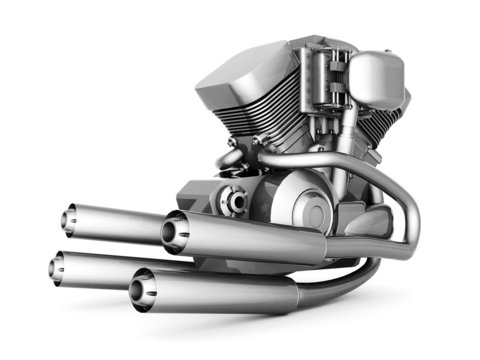 chromed motorcycle engine