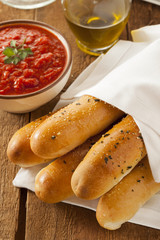 Homemade Bread Sticks with Marinera Sauce
