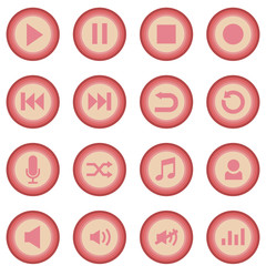 Pink music icons set - web and application music icons