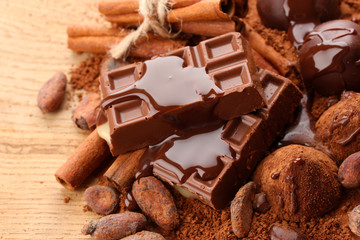 Composition of chocolate sweets, cocoa and  spices