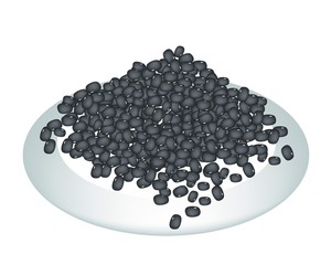 A Lot of Black Beans on White Plate