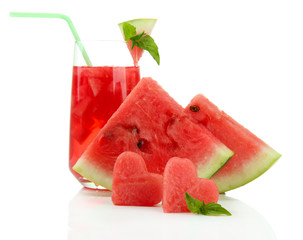 Fresh watermelon and glass of watermelon juice isolated on