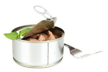 Open tin can, isolated on white