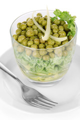 Tasty salad with fresh vegetables, isolated on white