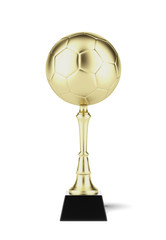Fototapeta na wymiar soccer ball on golden cup