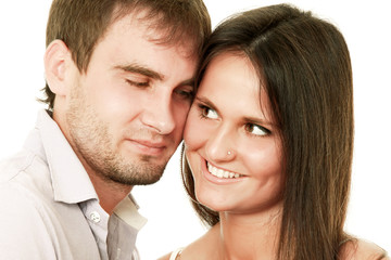 Obraz premium Young couple isolated on white background