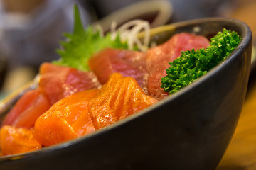 Sushi in bowl closeup