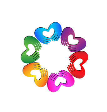 Teamwork Hands doing a heart colorful logo