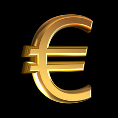 Obraz premium Extruded vector golden sign Euro on black background