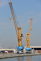 Fototapeta na wymiar Two cranes at the harbor