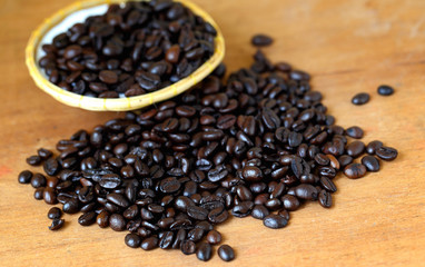 Coffee Beans on a wooden floor