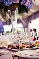 Empty glasses set in restaurant