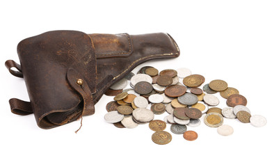 Gun and coins.