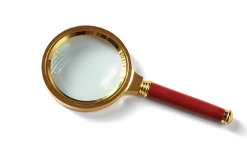 Metal magnifying glass isolated on white background.