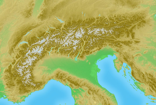 Reliefkarte der Alpen Topografie