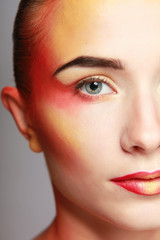 Fototapeta premium beautiful make up of bright lips, isolated on grey background