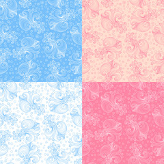 Set of seamless patterns with delicate flowers
