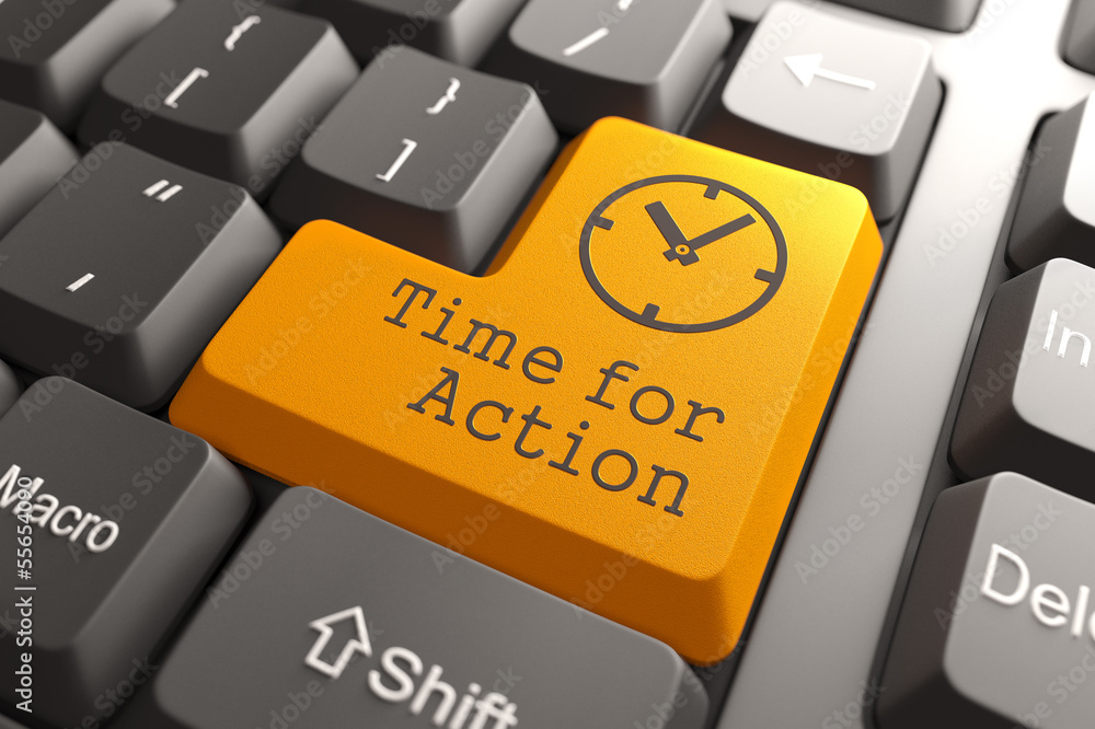 Poster keyboard with time for action button.