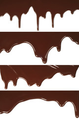 Melted chocolate dripping set on white background .