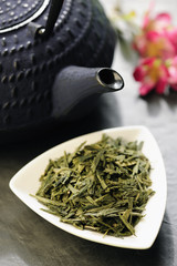 Japanese teapot and green tea