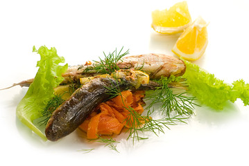 Fish food on a white background
