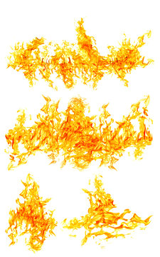 set of large orange flames isolated on white