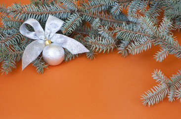 New year's decoration on orange backgound