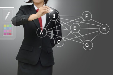 business woman writing precedence diagram