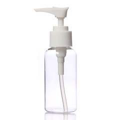 Pump Bottle. Empty Clear Dispenser Bottle isolated