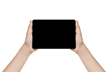 female teen hand holding generic tablet