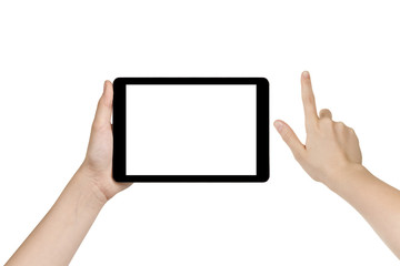female teen hand holding generic tablet