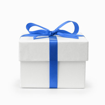 Blue ribbon bow wrapped over giftbox Royalty Free Vector