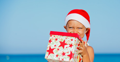 Little boy in santa hat