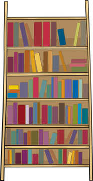 bookshelf filled books, colorful, wooden clip art preview