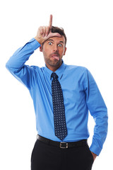 Man showing tongue and loser sign