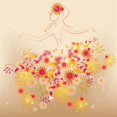 Crédence de cuisine en verre imprimé Femme fleurs Fée des fleurs dansantes