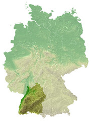 Baden-Württemberg - topografische Relief Karte Deutschland
