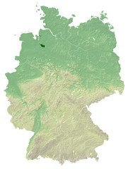 Bremen - topografische Relief Karte Deutschland