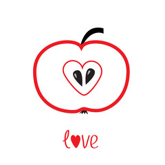 Red apple with heart shape. Love vector card.