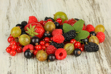 Ripe berries on table close-up