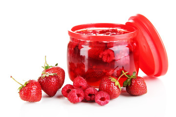 Home made berry jam isolated on white