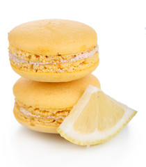 Lemon macaroons isolated on white