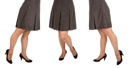 Woman Wearing Polka Dot Mini Skirt and Black Suede Pumps