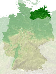 Mecklenburg-Vorpommern topografische Relief Karte Deutschland