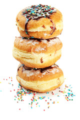 Tasty donuts with chocolate, isolated on white